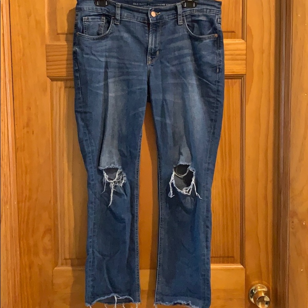 Distressed, Straight Leg Boyfriend Jeans